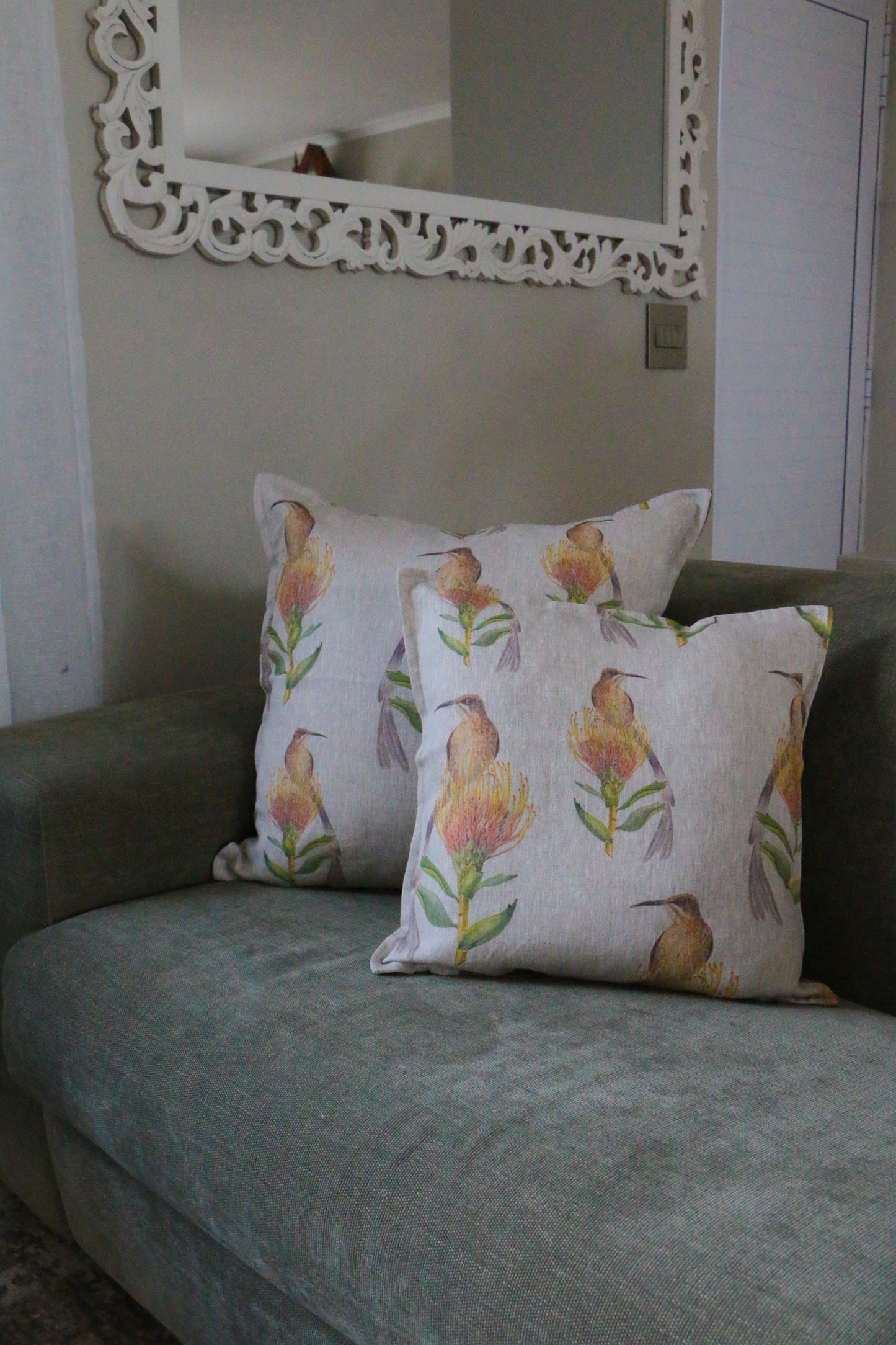 Sunbird and Protea Pincushion Cushion Cover