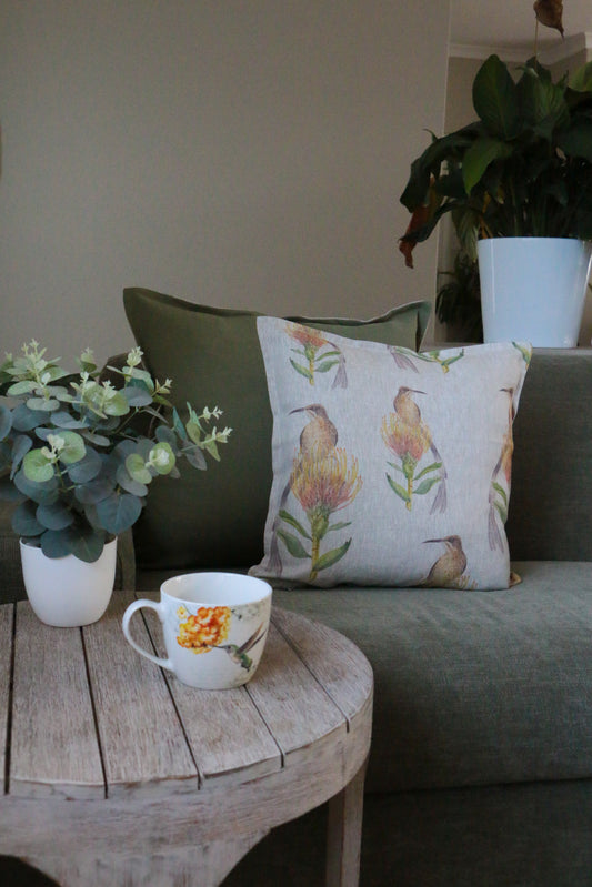 Sunbird and Protea Pincushion Cushion Cover