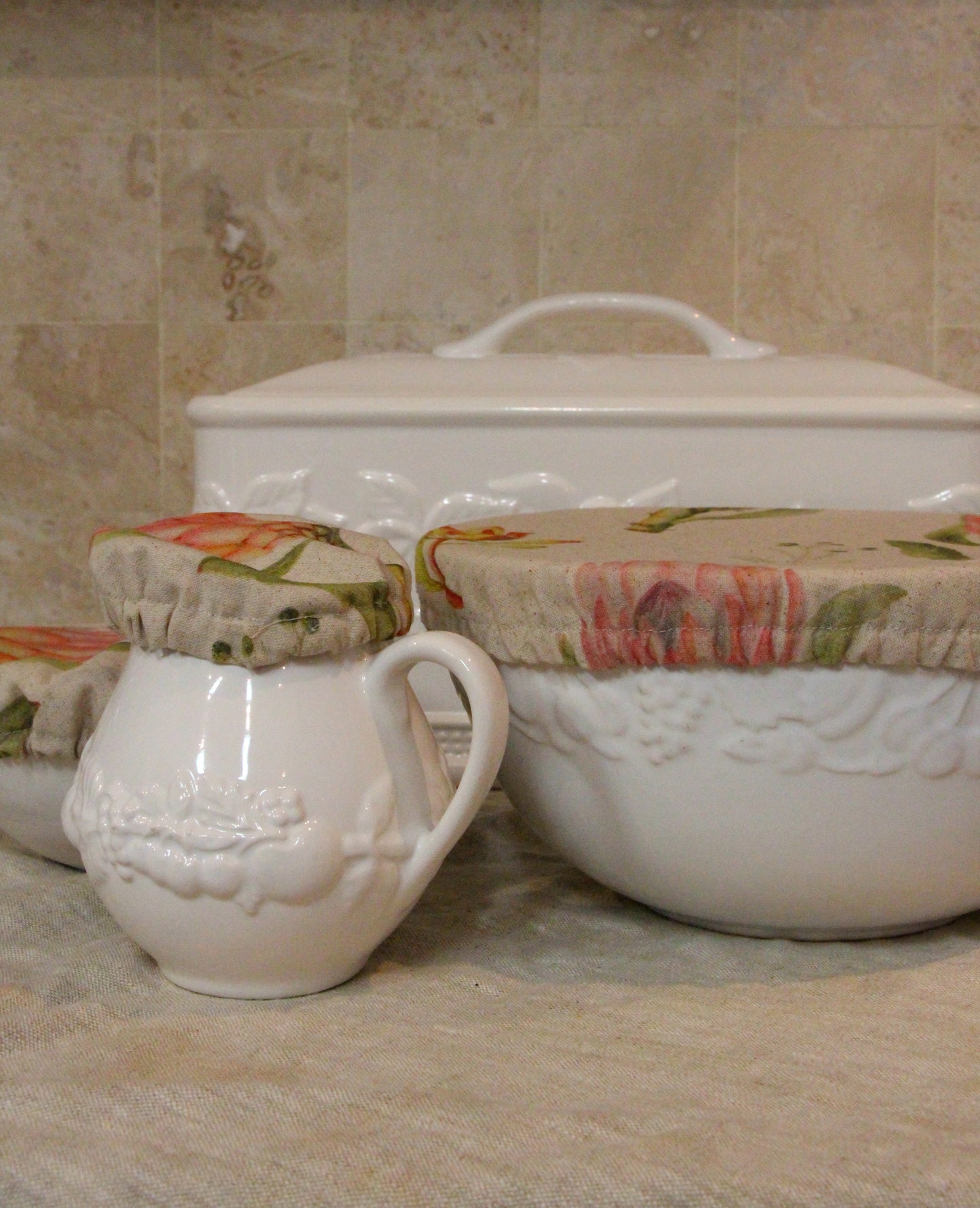 Artisan Cotton Linen Food Covers - as a set of 4 sizes
