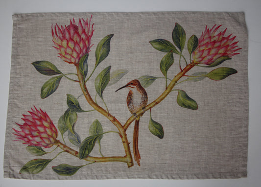 King Protea and sugarbird Tea Towel