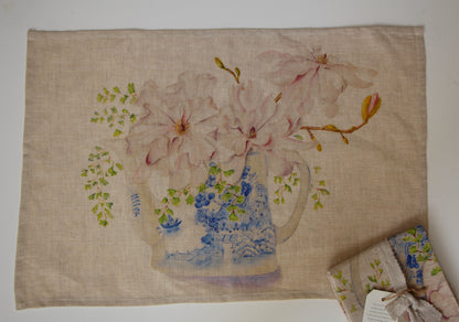 Magnolia and teapot Tea Towel